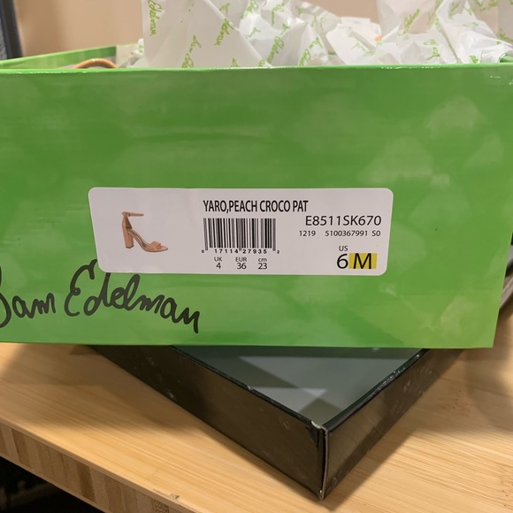 NIB Yaro Peach Crocodile Sam Edelman 4 in Block Heels 👠 🍑 - Picture 2 of 4